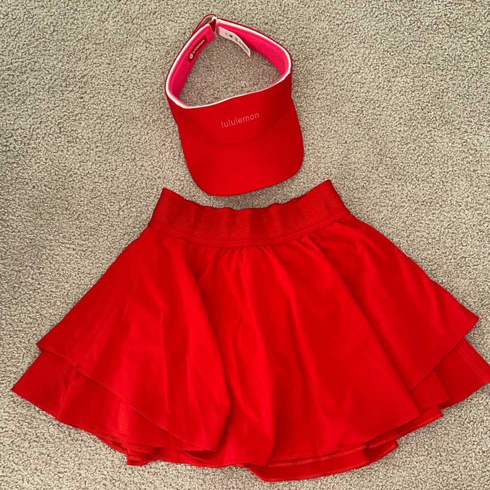Lululemon Athletica Red Skirt and Visor Set